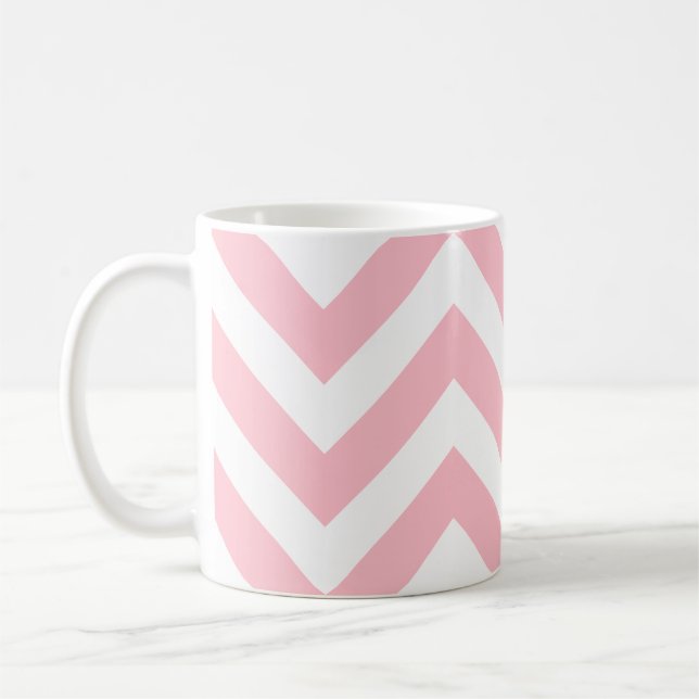 Pink and White Large Horizontal Chevron Pattern Coffee Mug (Left)