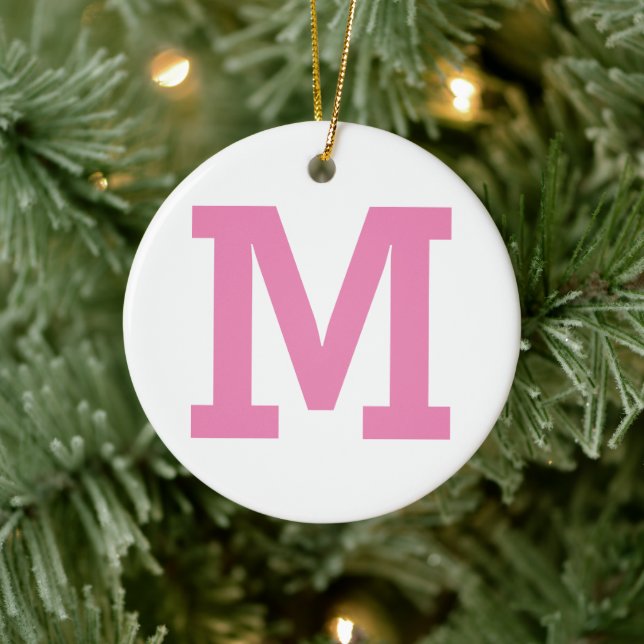 Pink and White Large Initial Letter Solid Colour Ceramic Ornament (Tree)