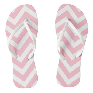 Pink and White Large Size Chevron Stripes Flip Flops