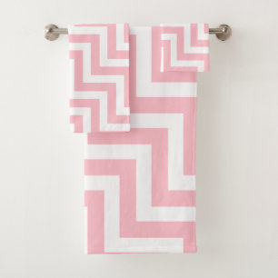 Pink and White Large Size Diagonal Chevron Bath Towel Set