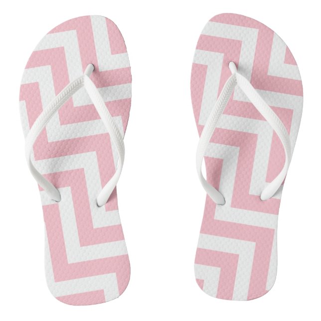 Pink and White Large Size Diagonal Chevron Stripes Flip Flops (Footbed)