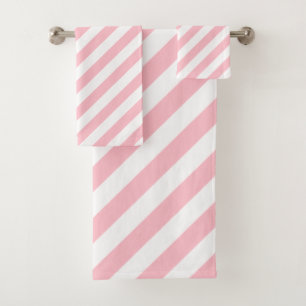 Pink and White Large Size Diagonal Stripes Bath Towel Set