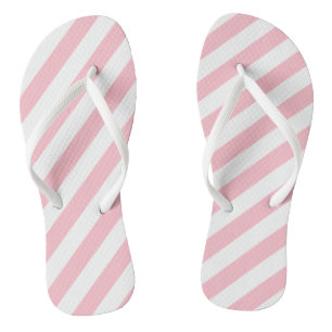 Pink and White Large Size Diagonal Stripes Flip Flops