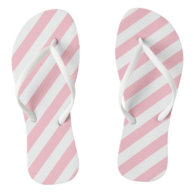 Pink and White Large Size Diagonal Stripes Flip Flops (Footbed)
