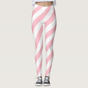 Pink and White Large Size Diagonal Stripes Leggings