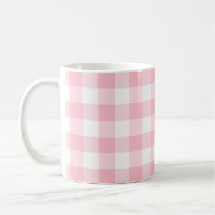 Pink and White Large Size Gingham Checks Coffee Mug