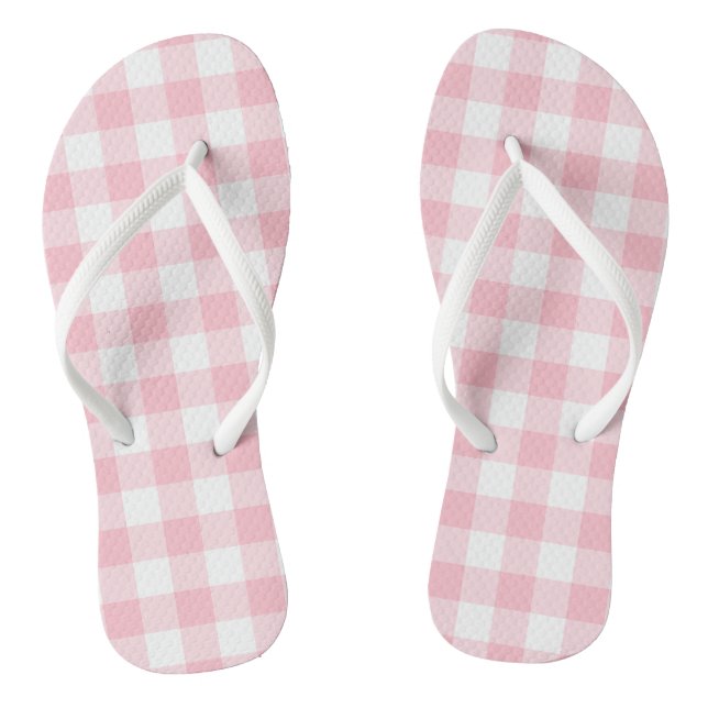 Pink and White Large Size Gingham Checks Flip Flops (Footbed)