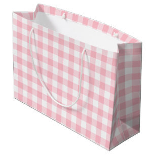 Pink and White Large Size Gingham Checks Gift Bag
