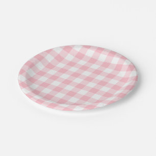 Pink and White Large Size Gingham Checks Paper Plate