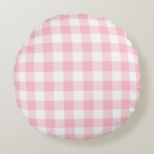 Pink and White Large Size Gingham Checks Round Pillow