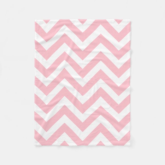 Pink and White Large Size Horizontal Chevron Fleece Blanket (Front)