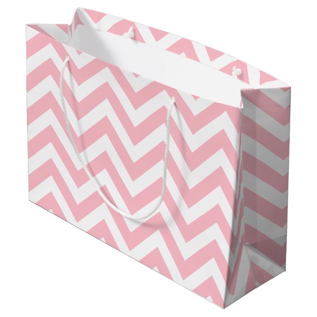 Pink and White Large Size Horizontal Chevron Large Gift Bag (Back Angled)