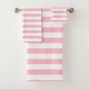 Pink and White Large Size Horizontal Stripes Bath Towel Set