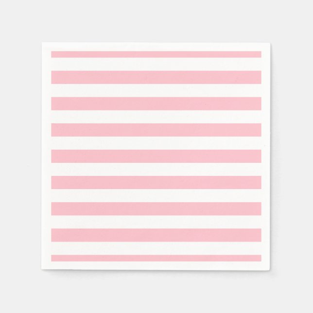 Pink and White Large Size Horizontal Stripes Paper Napkin (Front)