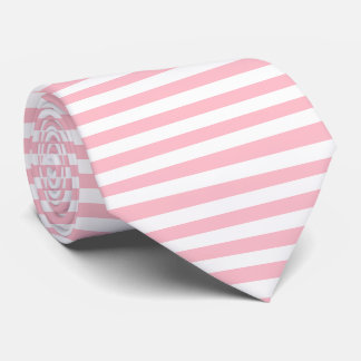 Pink and White Large Size Horizontal Stripes Tie
