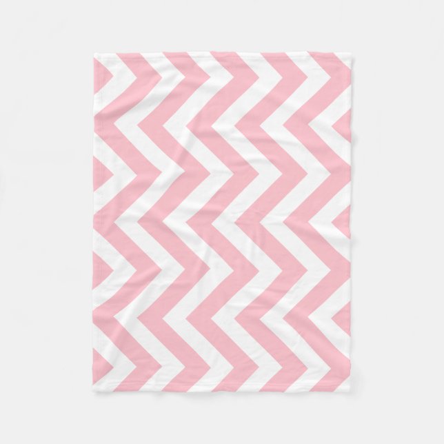 Pink and White Large Size Vertical Chevron Fleece Blanket (Front)