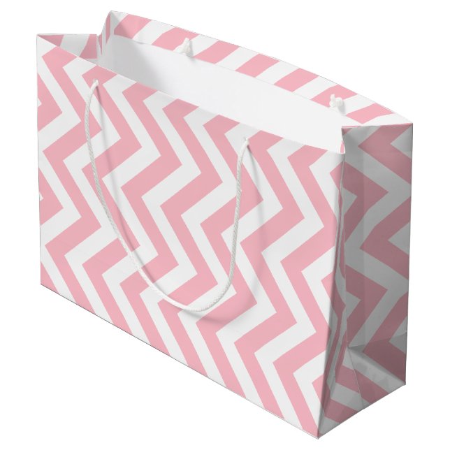 Pink and White Large Size Vertical Chevron Large Gift Bag (Back Angled)