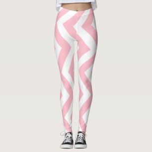Pink and White Large Size Vertical Chevron Leggings