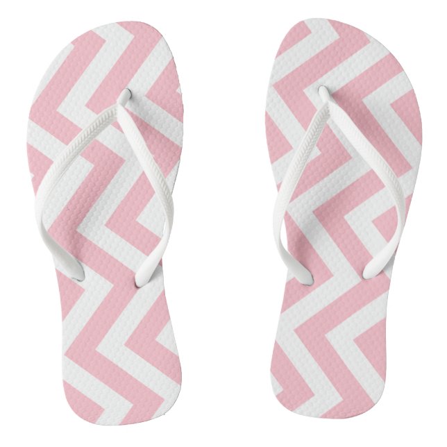 Pink and White Large Size Vertical Chevron Stripes Flip Flops (Footbed)