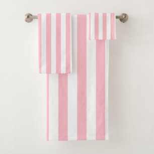 Pink and White Large Size Vertical Stripes Bath Towel Set