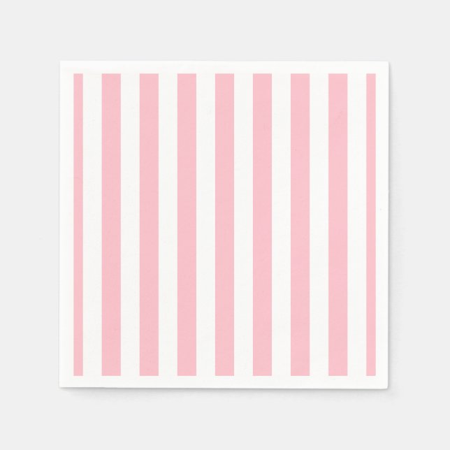 Pink and White Large Size Vertical Stripes Paper Napkin (Front)
