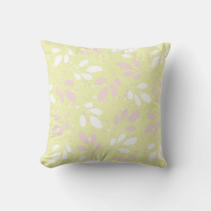 Pink and White Leafy Botanical on Yellow Designer Throw Pillow