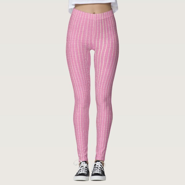 Pink and White, Light Pink Pin Stripes Leggings (Front)