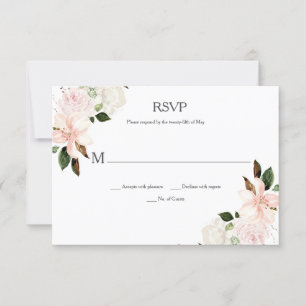Pink and White Lilies, Magnolias, Peonies RSVP Card