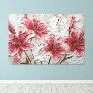 Pink and White Lilies Textured Abstract Wall Art