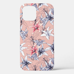 Pink and white Lillies pattern iPhone 12 Case