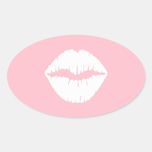 Pink and White Lips Oval Sticker (Front)