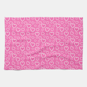 Pink and White Love Hearts Pattern Kitchen Towel