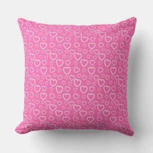 Pink and White Love Hearts Pattern Throw Pillow