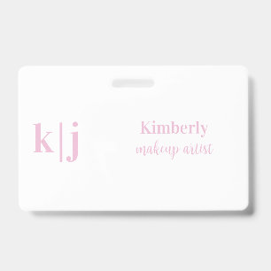 Pink and White Makeup Artist Employee Name Lanyard Badge