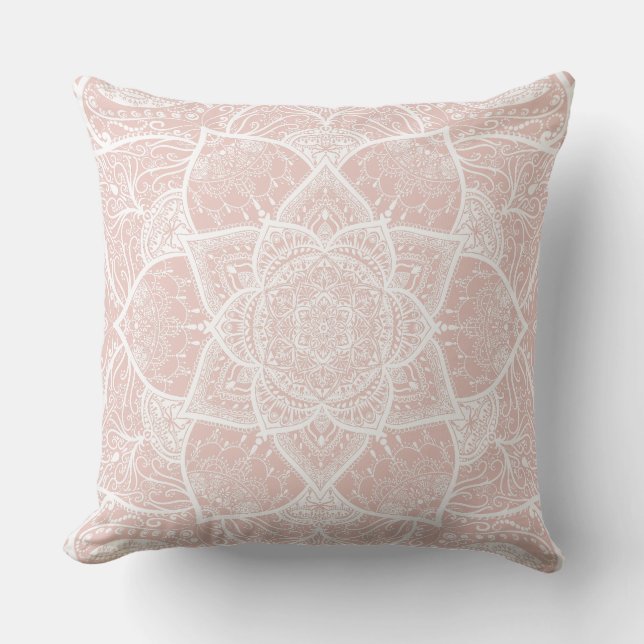 Pink and White Mandala - Loergann in Mallow Throw Pillow (Front)