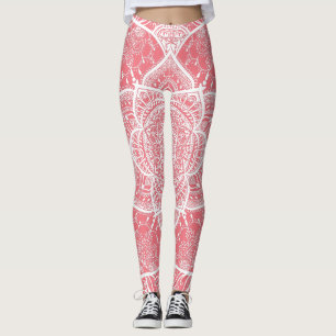 Pink and White Mandala - Loergann in Peach Leggings