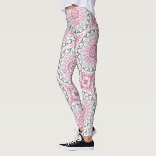 Pink and White Mandala Pattern Design Leggings