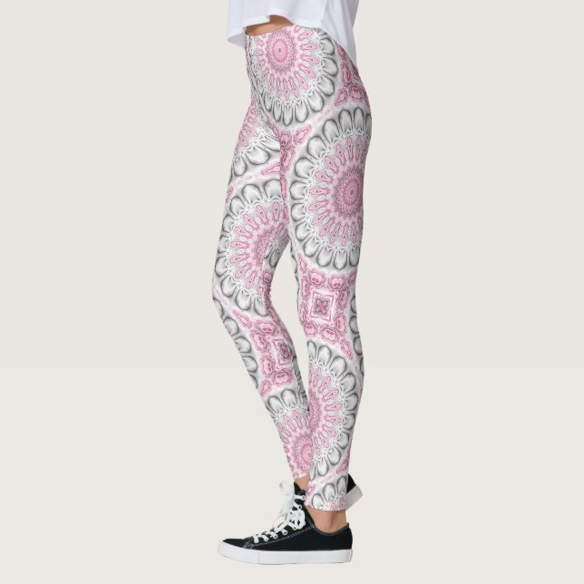 Pink and White Mandala Pattern Design Leggings (Left)