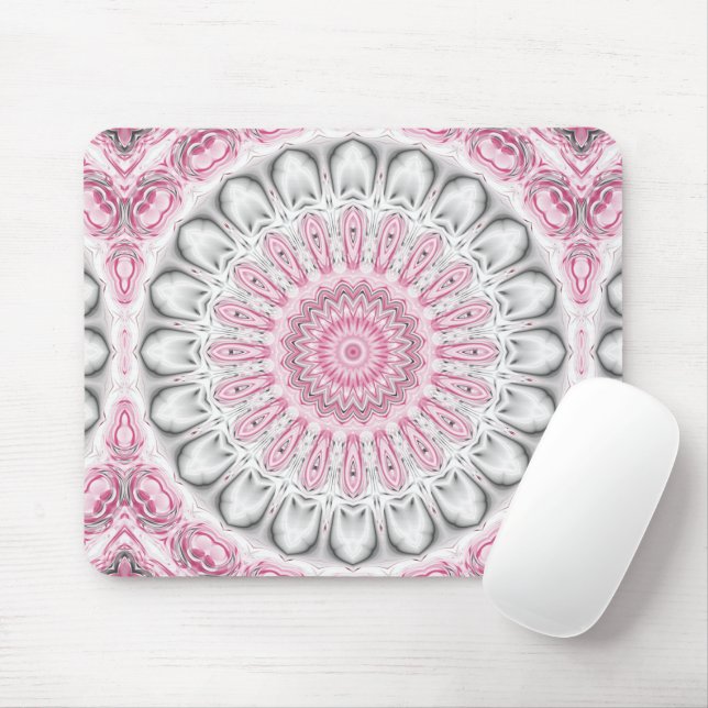 Pink and White Mandala Pattern Design Mouse Pad (With Mouse)