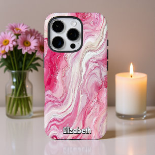 Pink and White Marble Abstract iPhone 16 Pro Case