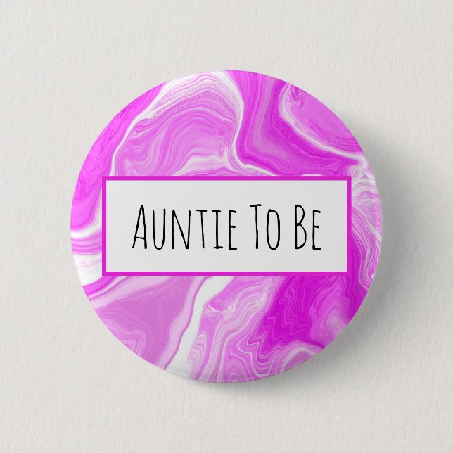 Pink and White Marble Auntie to be Baby Shower    2 Inch Round Button (Front)
