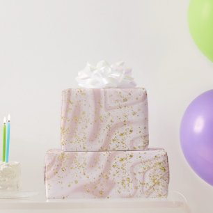 Pink and White Marble Swirl Gold Flecks Wrapping Paper
