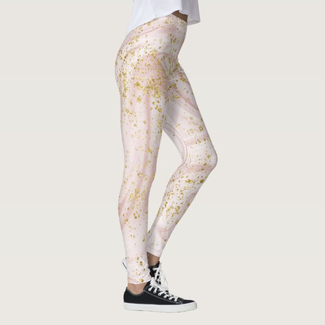  Pink and White Marble Swirl Gold Glitter Leggings (Right)