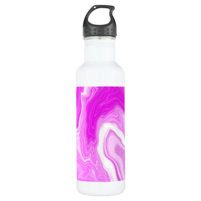 Pink and White Marble Swirls Fluid Art   710 Ml Water Bottle (Front)