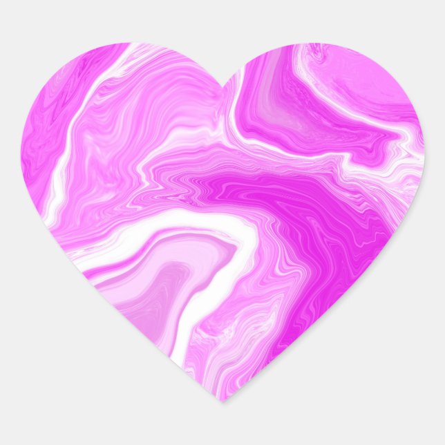 Pink and White Marble Swirls  Heart Sticker (Front)