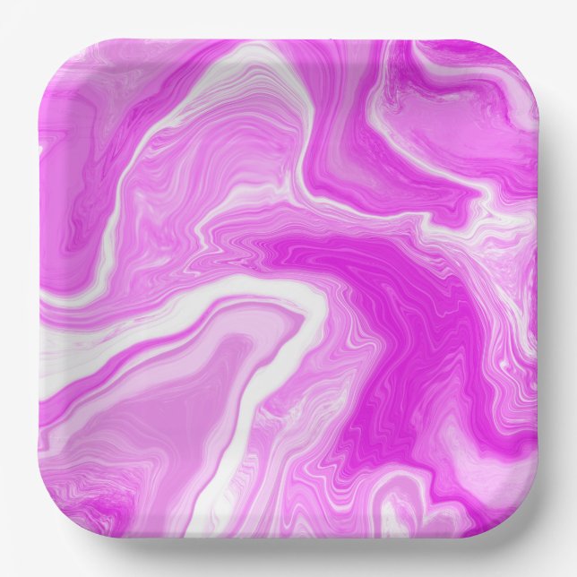 Pink and White Marble Swirls    Paper Plate (Front)