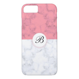 Pink And White Marble With Custom Initial Letter B Case-Mate iPhone Case