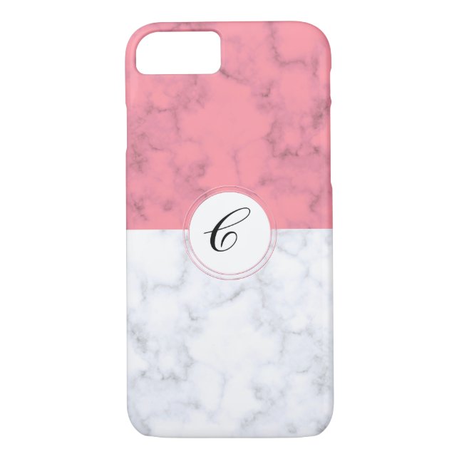 Pink And White Marble With Custom Initial Letter C Case-Mate iPhone Case (Back)