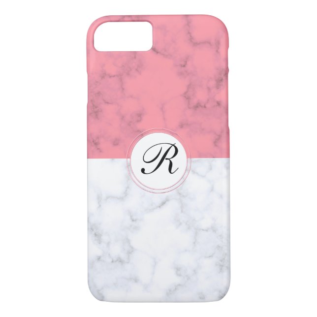 Pink And White Marble With Custom Initial Letter Case-Mate iPhone Case (Back)
