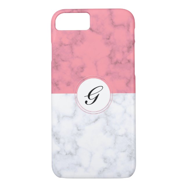 Pink And White Marble With Custom Initial Letter G Case-Mate iPhone Case (Back)